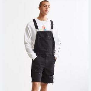 BDG Men's Black Destructed Denim Overall Shorts